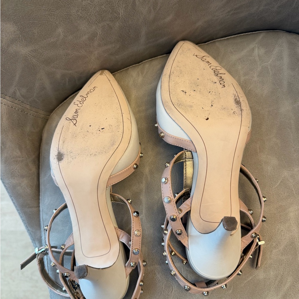 Sam Edelman Blush and Cream Studded T-Strap Kitten Heel - Picture 6 of 8